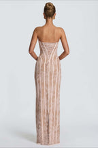 Strapless Lace Vertical Bodycon Maxi Lace Dress