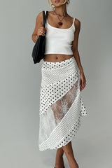 Polka Dot Patchwork Asymmetric Skirt