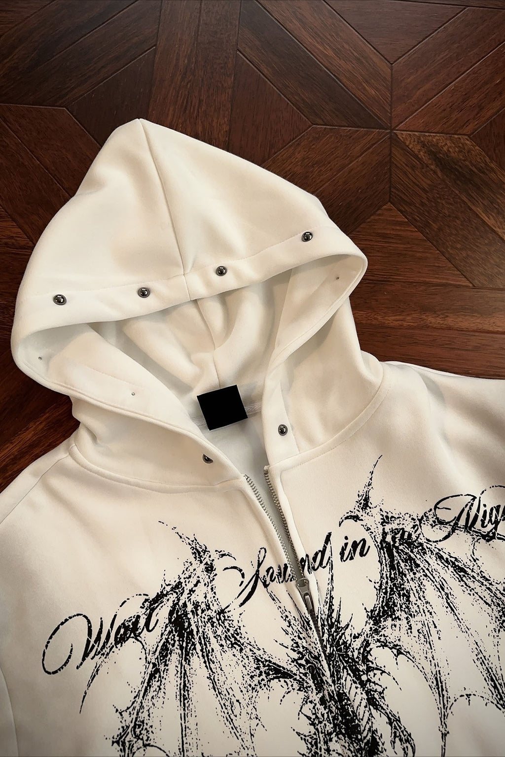 Gothic Dragon Graphic Studded Zip Hoodie