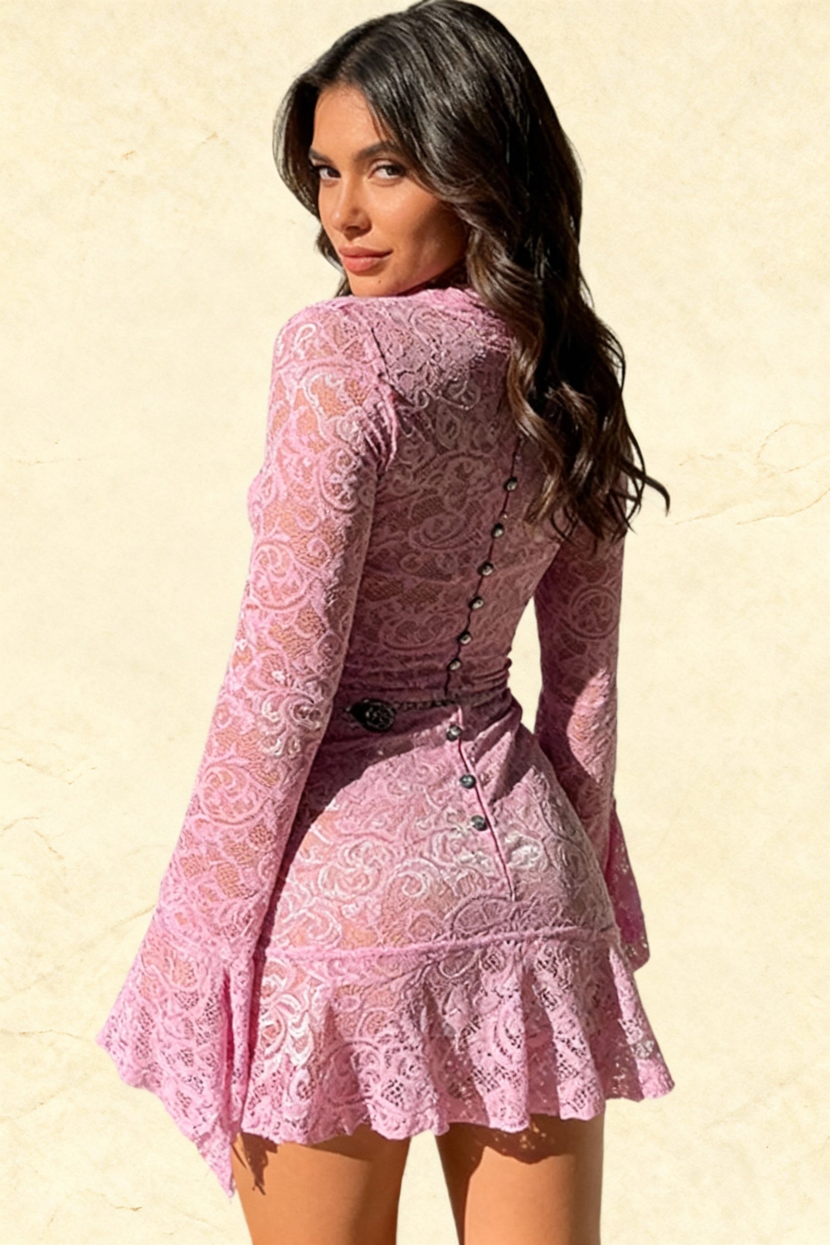 V Neck Flares Sleeve Lace Dress Secondary image