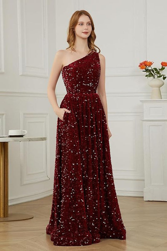 Sequin One Shoulder Maxi Prom Dress Main image