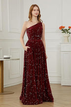 Sequin One Shoulder Maxi Prom Dress