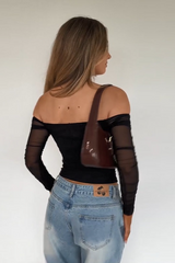 Sexy Backless Lace Paneled Off Shoulder Crop Top