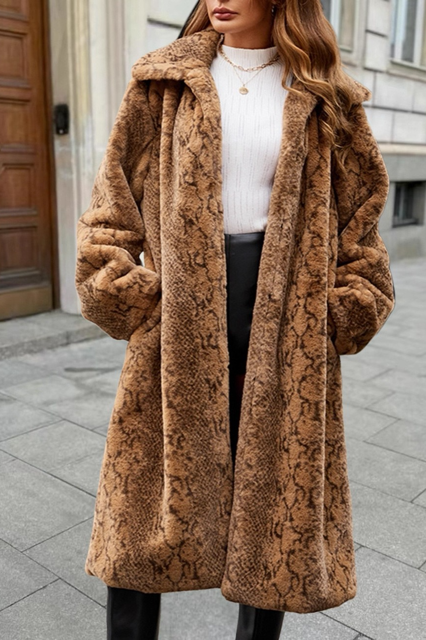 Leopard Faux Fur Knee Length Thick Plush Overcoat Secondary image