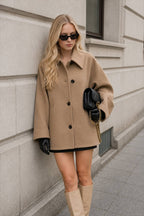 Batwing Sleeve Wool Blend Coat
