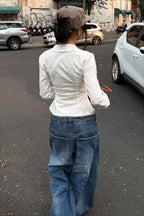 Tie Front Fitted Flared Sleeve White Blouse