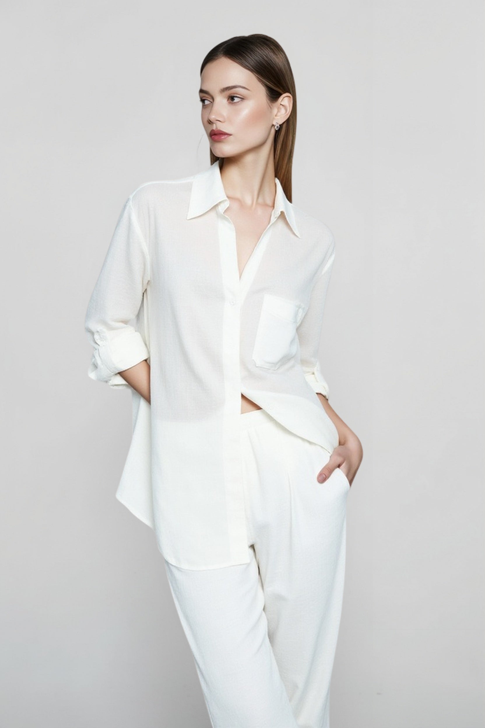 Linen V Neck Relaxed Blouse Main image