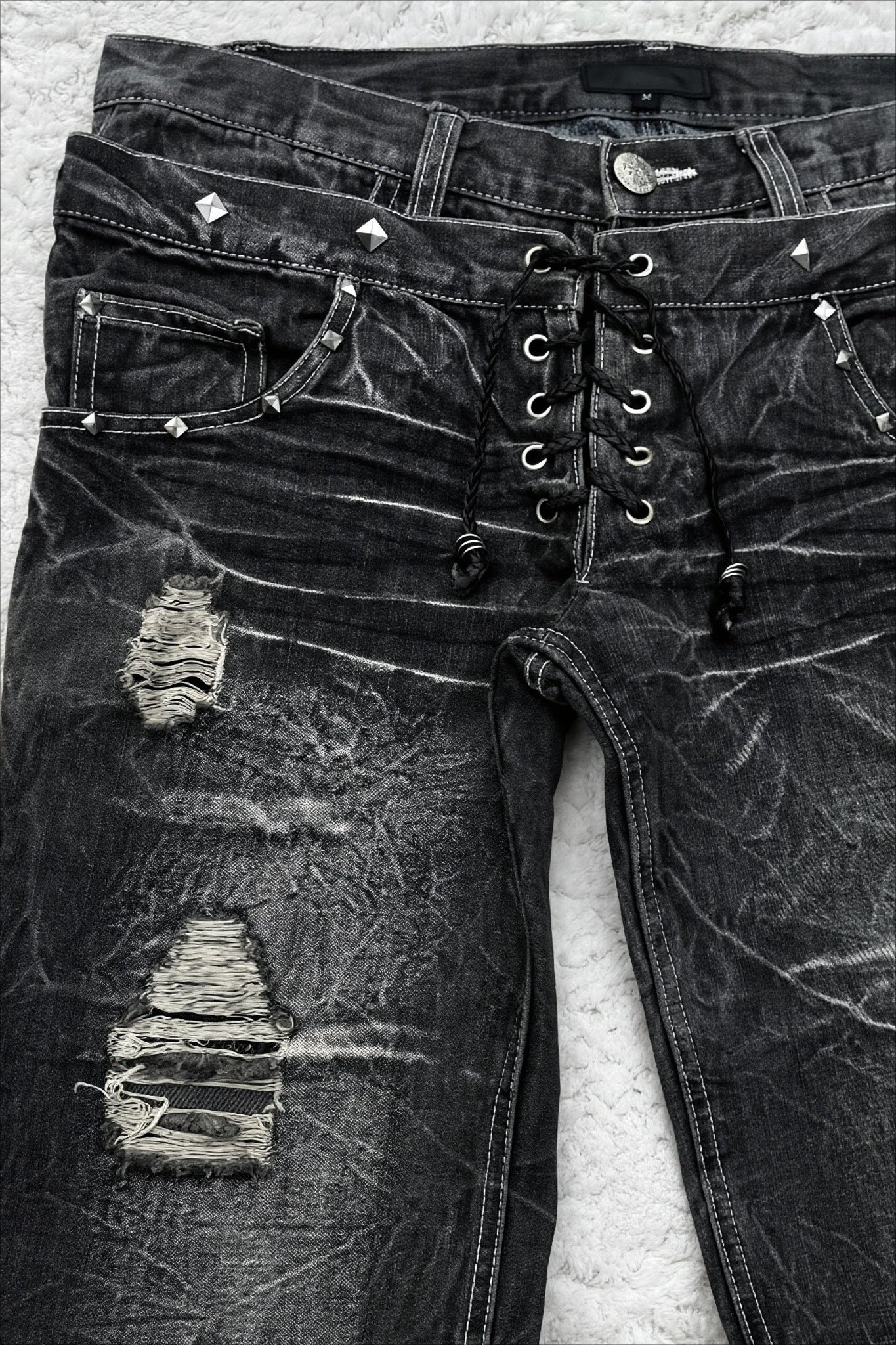 Gothic Distressed Double Waist Flare Jeans Secondary image