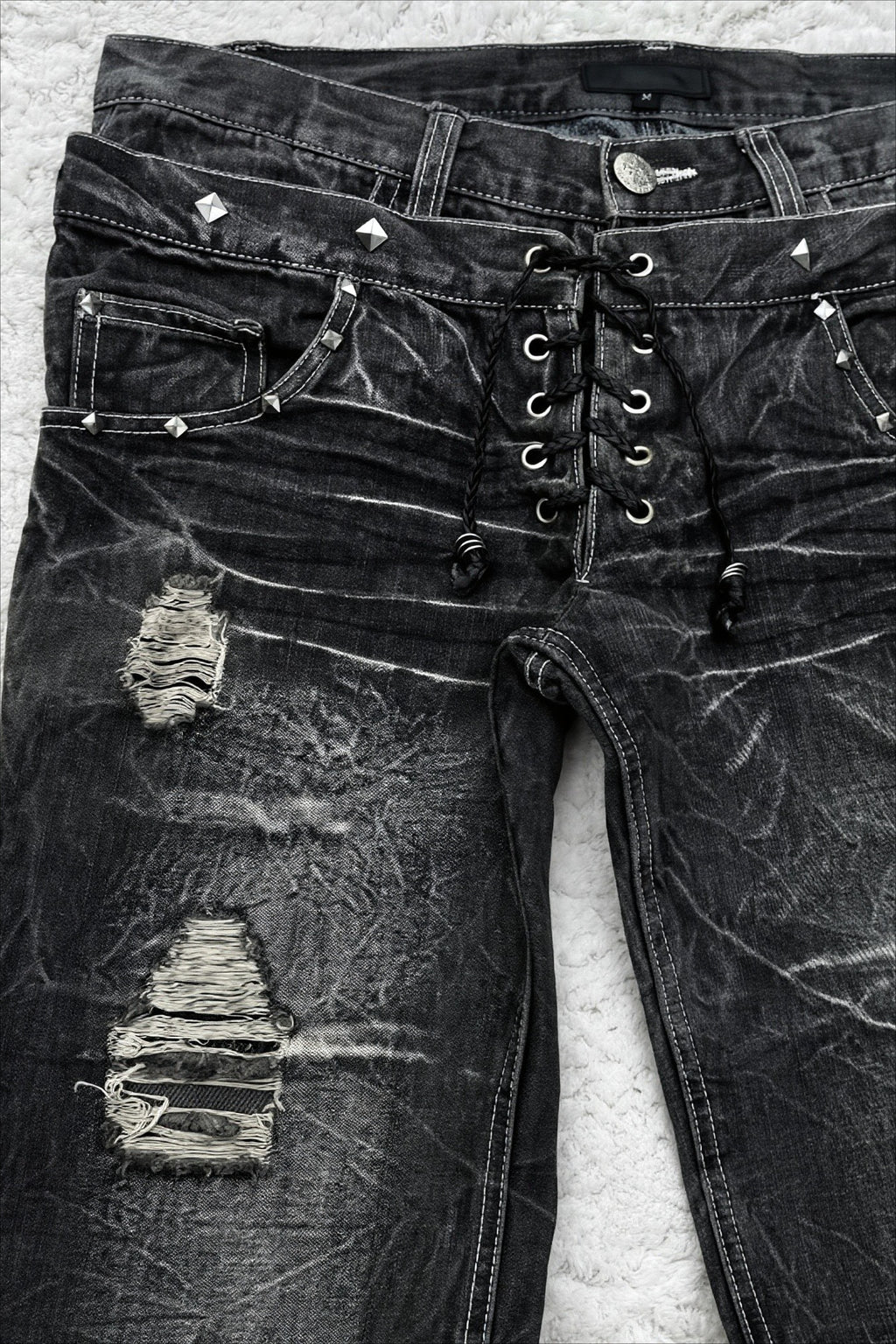 Gothic Distressed Double Waist Flare Jeans