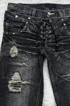 Gothic Distressed Double Waist Flare Jeans