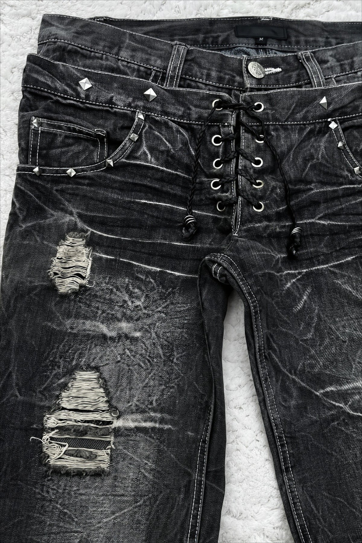 Gothic Distressed Double Waist Flare Jeans