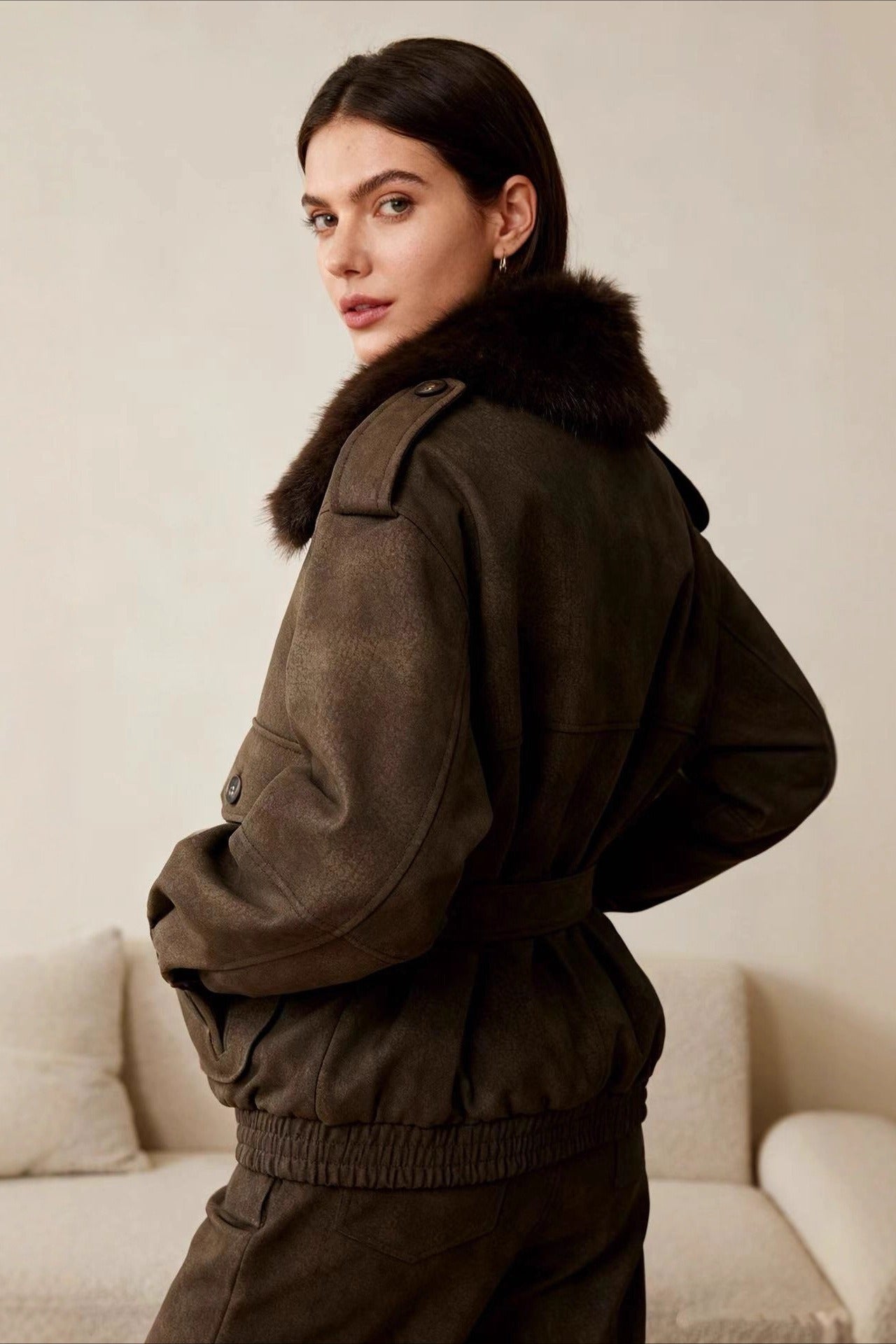 Faux Suede Removable Neckline Jacket Secondary image