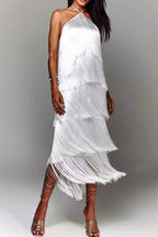 Chic Halter Fringe Backless Slit Cocktail Dress