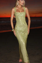 Satin Slip Sequin Evening Prom Dress
