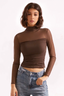 Solid Mock Neck Mesh Paneled  Crop Top