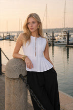 Cotton & Linen Pleated Back Tie Top