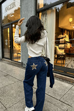 Leopard Star Patch Straight Leg Jeans