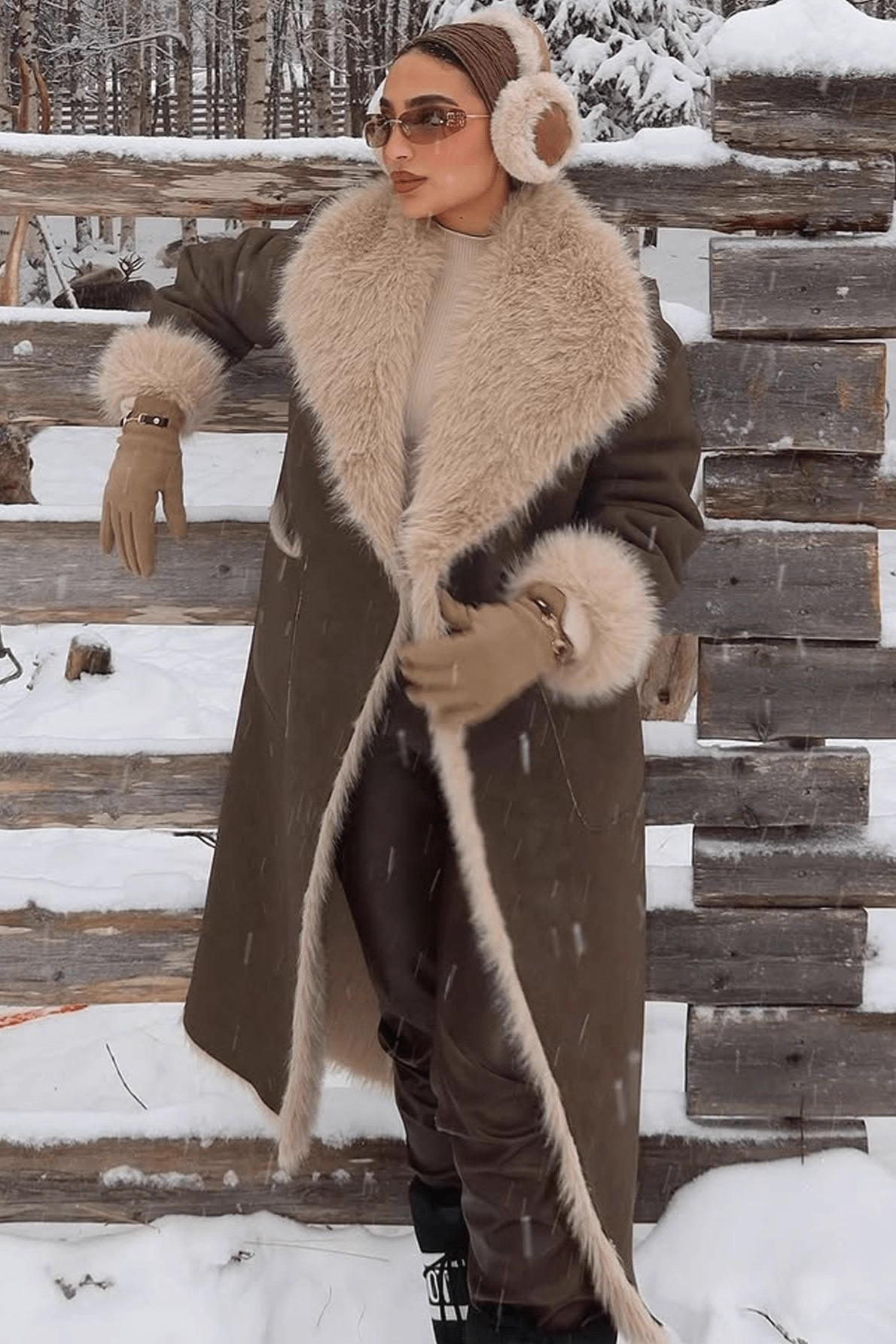 Reversible Faux Fur Long Sleeve Long Overcoat Main image