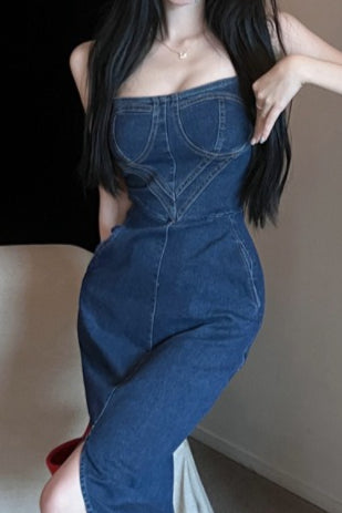 Retro Split Maxi Denim Dress Main image
