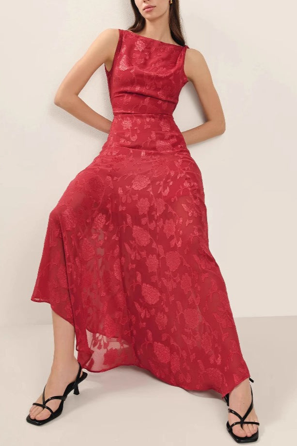 Irregular Hem Red Backless Lace Dress Secondary image