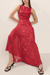 Irregular Hem Red Backless Lace Dress