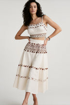 Bohemian vacation positioning printed beach women's suit, fringed webbing suspender top skirt two-piece set