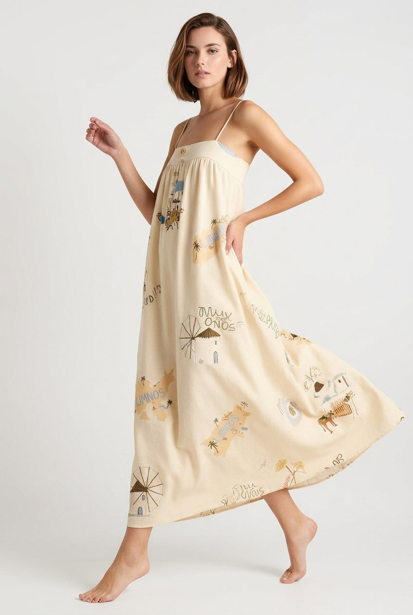 Linen Spaghetti Strap Casual Vacation Dress Main image
