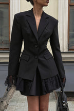 Lace Trim Cinched Waist Tailored Long Sleeve Coat
