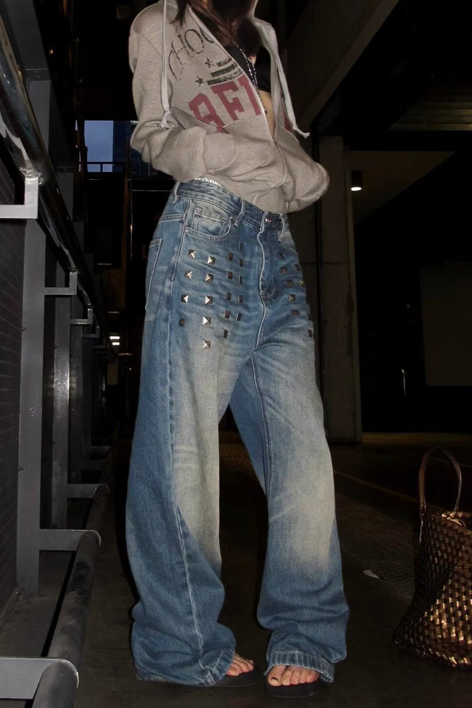 Rhinestone Loose Fit Wide Leg Jeans Secondary image