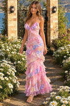 V Neck Ruffled Floral Print Vacation Dress