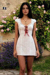 Retro Lace Bow Mini Dress