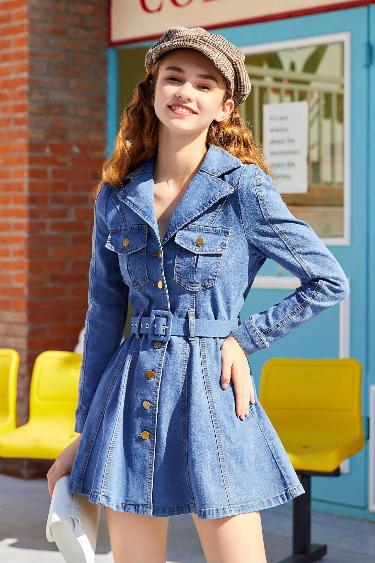 Casual Belted Denim Dress Main image