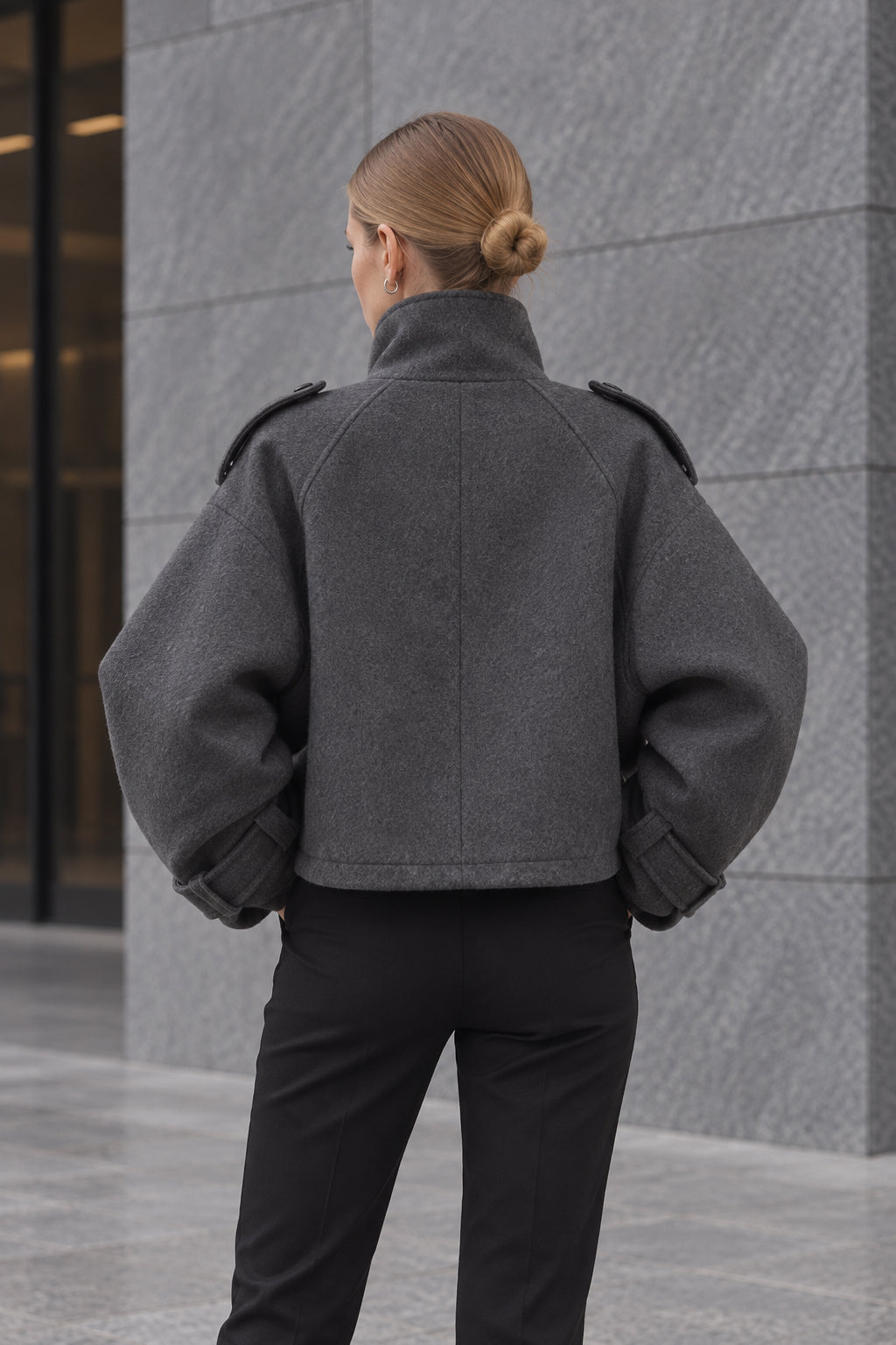 Vintage Stand Collar Buttoned Short Wool Coat