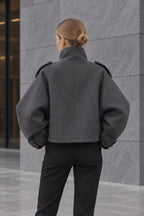 Vintage Stand Collar Buttoned Short Wool Coat