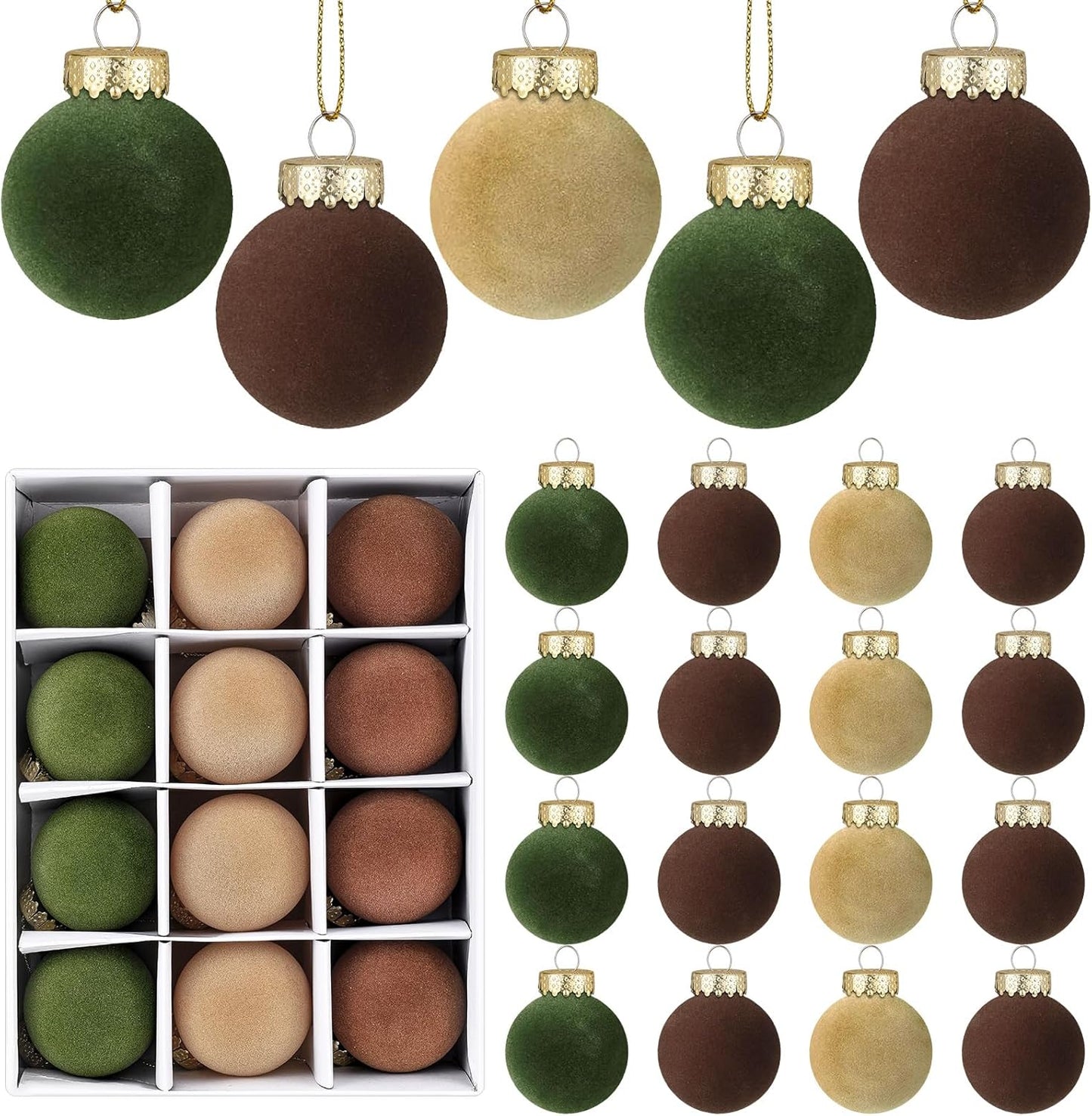 Velvet Christmas Balls - Set of 24 Flocked Ornaments for Xmas Tree Decoration