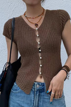 Knitted V-Neck Cropped Cardigan