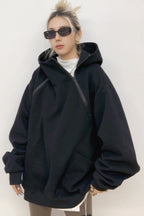 Oversized Hooded Sweatshirt with Side Zipper Hoodie