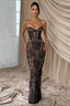 Strapless Lace Vertical Bodycon Maxi Lace Dress
