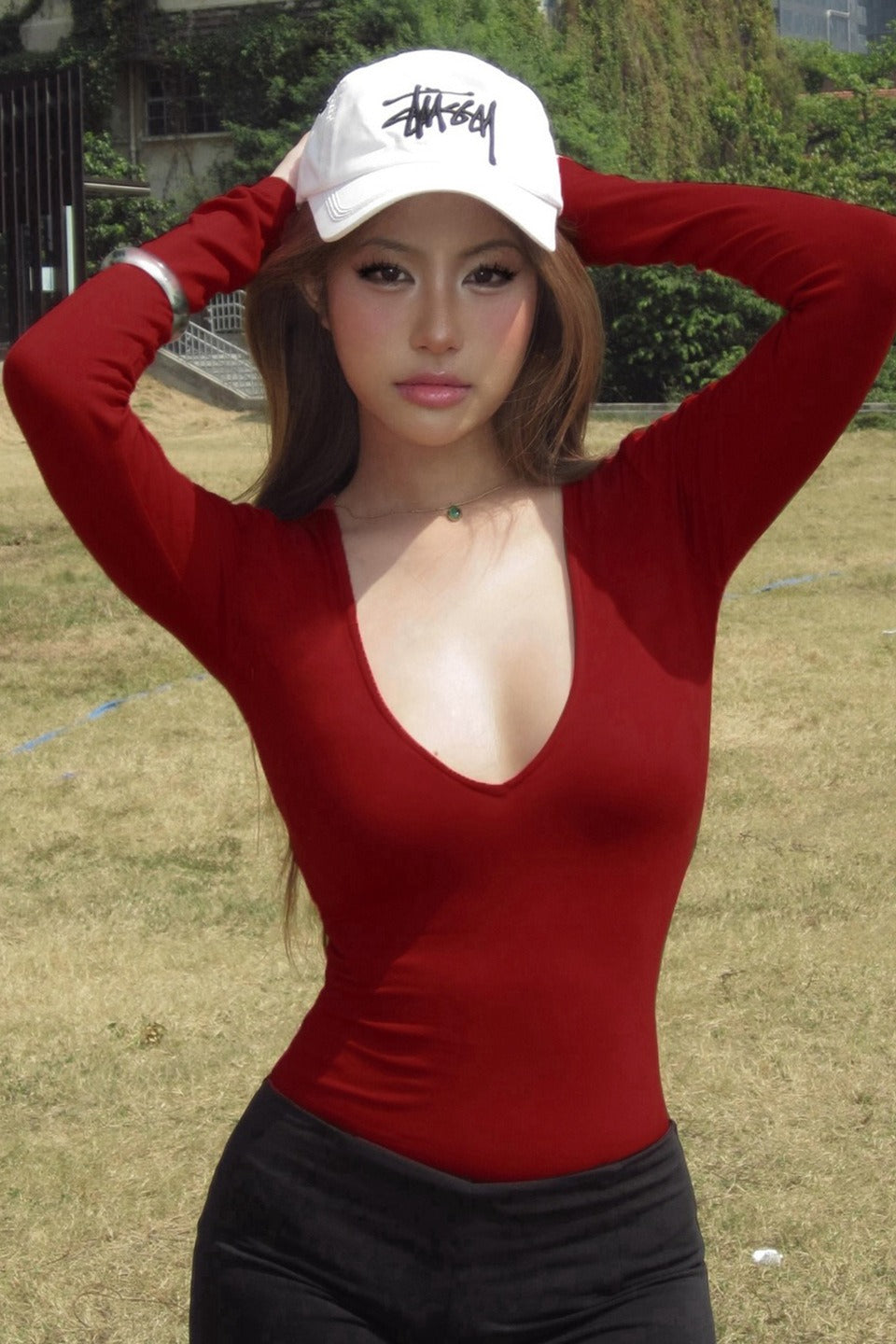 Retro Stretchy Slim Fit Long Sleeve Top Main image