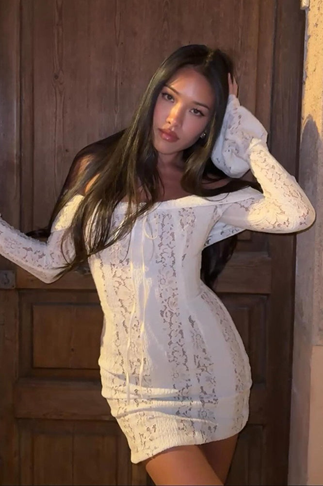 Lace Trim Long Sleeve Mini Dress Main image