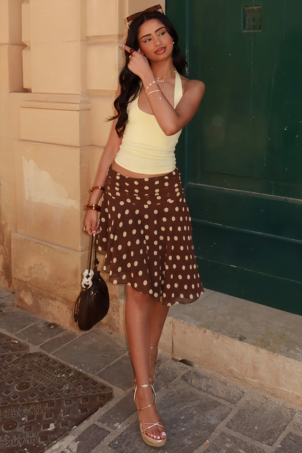 Polka Dot High Waist Asymmetric Hem Skirt