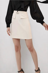 High Waist Metal Buckle Detail A-Line Skirt