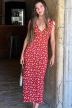 V-Neck Sleeveless Slip Floral Dress
