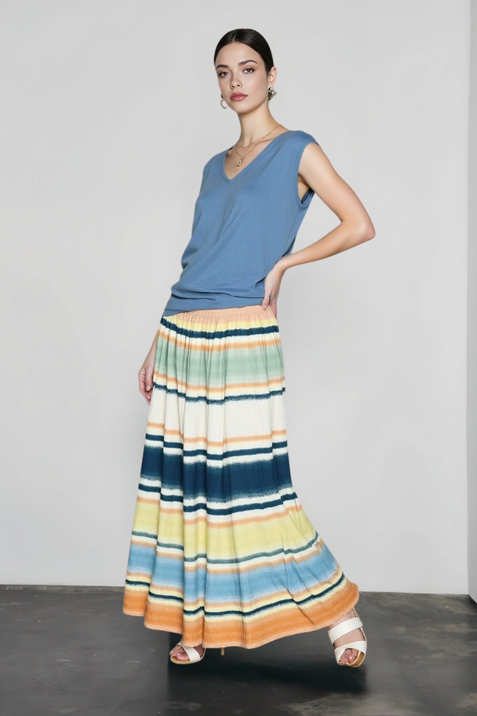 Print Pleated Silk Cotton Vacation Skirt Secondary image