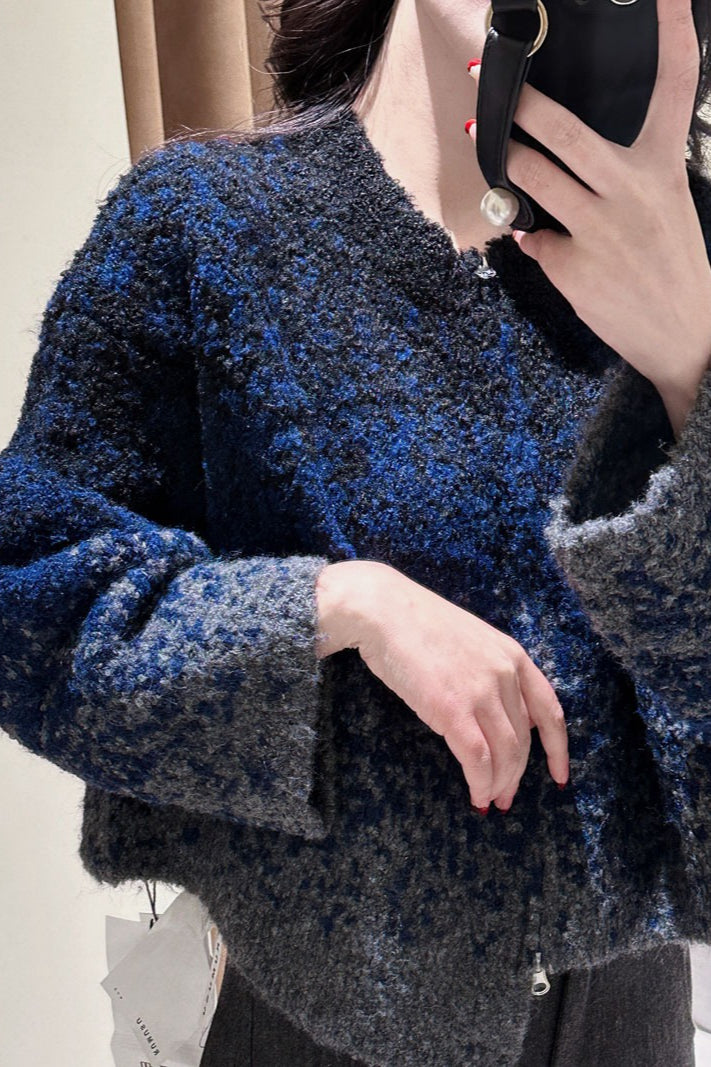 Zipper Front Gradient Knit Sweater Secondary image
