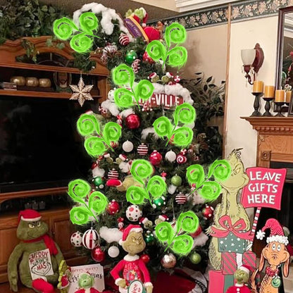 Green Furry Christmas Tree Topper and Picks Set - 6 Pieces, 17 Inch - Ideal for Holiday Decor, Wreaths, and Vases