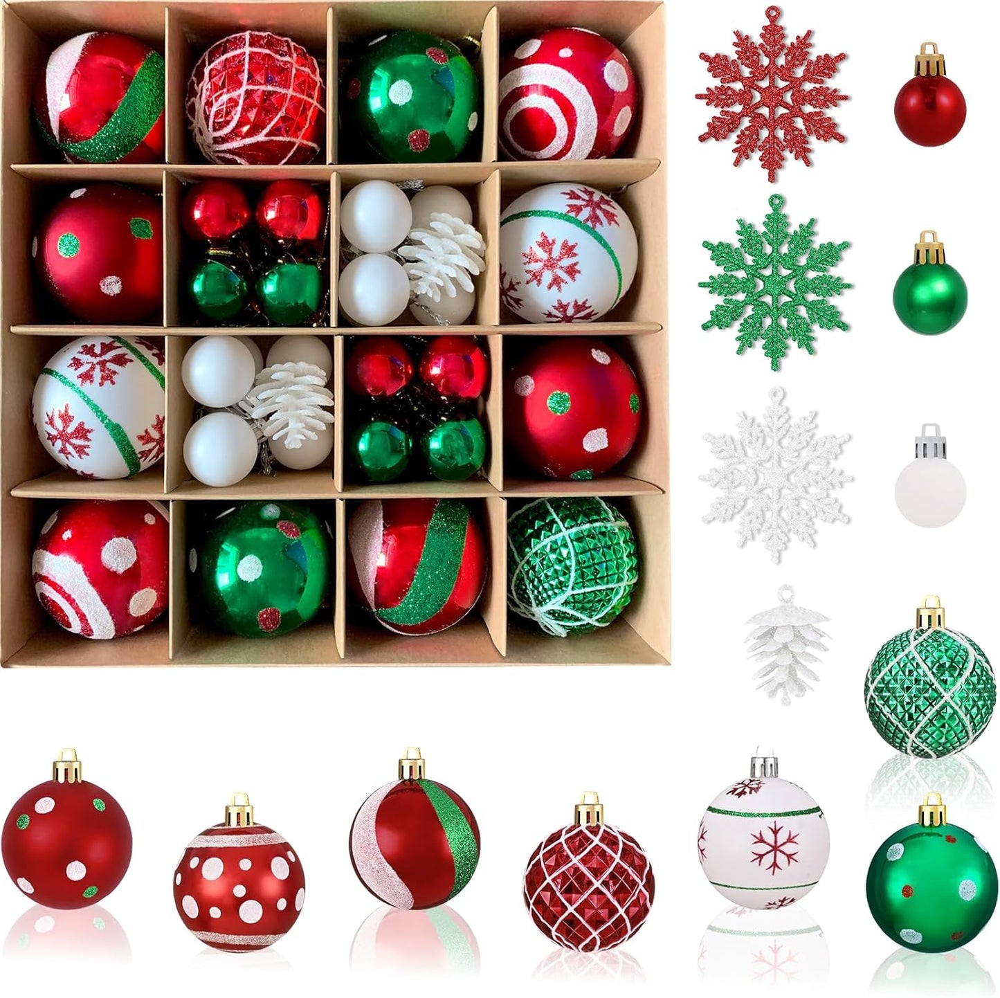 Red & White Christmas Ball Ornaments Set - 50pcs for Xmas Tree, Holiday Party, Wedding, Home Decor