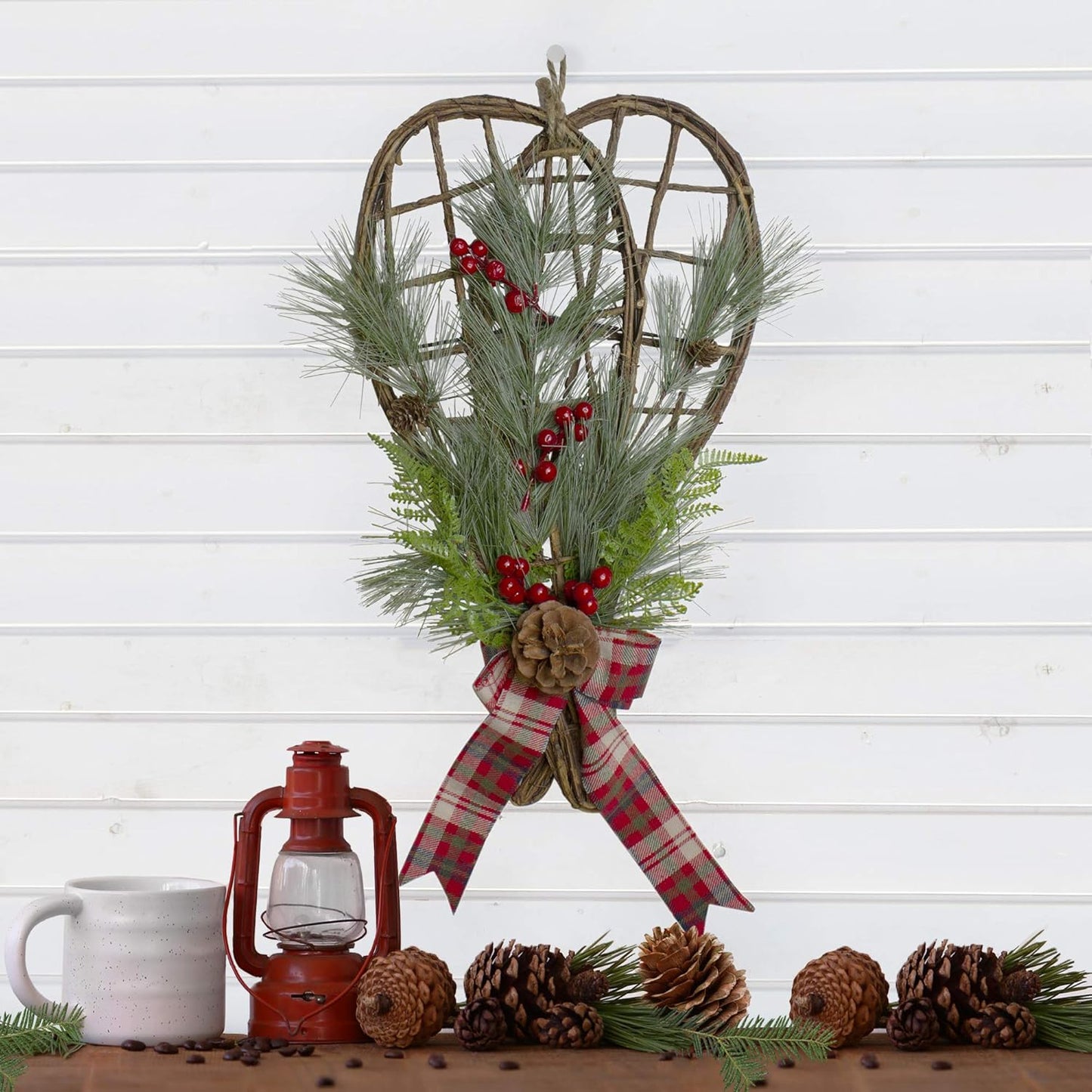 Cedar and Berries Twig Snowshoes Wall Decoration - 20" - Red and Green