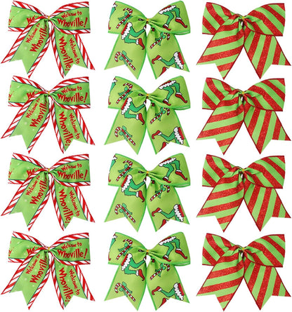 Red Green Christmas Bows - 12 Pack - 6 Inch Large Wreaths Bows for Tree Gift Wrapping Garland - Holiday Party Crafts Xmas Tree Ribbon Ornaments