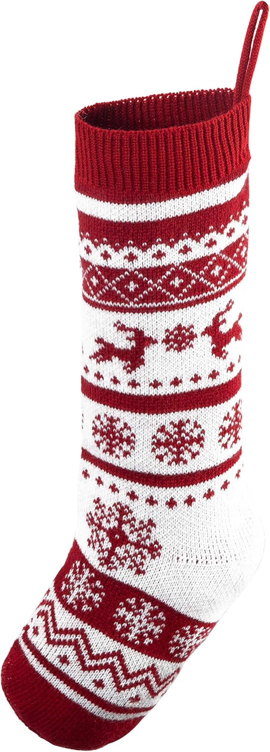 6 Pack Large Rustic Yarn Knit Christmas Stockings for Family Holiday Decorations